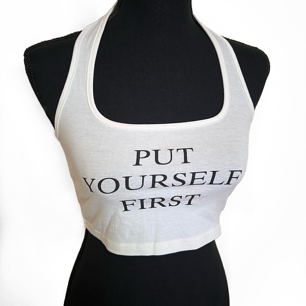 SHEIN Put Yourself First White Halter Top Size S - Picture 2 of 6